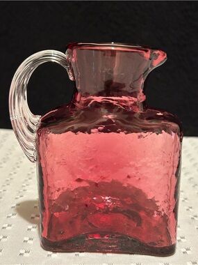 Pilgrim Cranberry Pitcher Nugget Textured Glass Mini Rectangular Vintage 4"